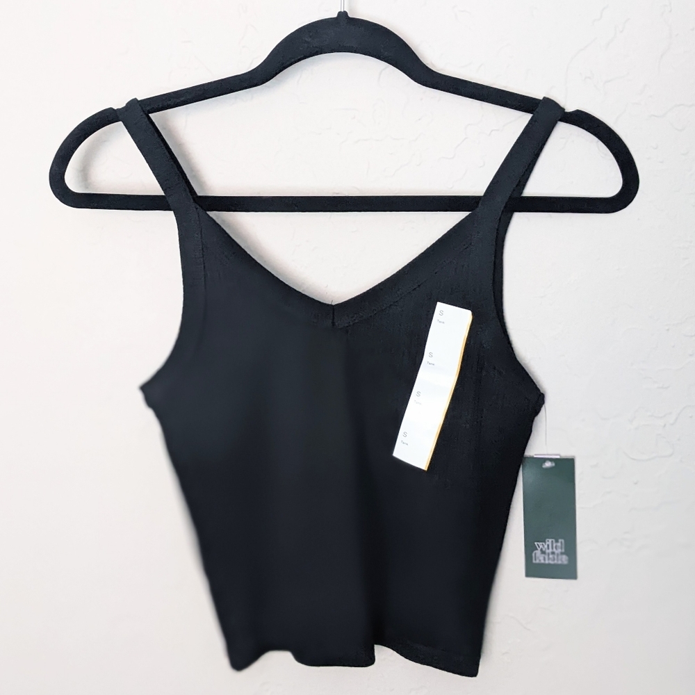 NEW Black V-Neck Ribbed Tiny Tank Top